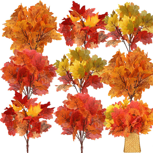 Tigeen 8 pcs Fall Leaves Artificial Maple Leaves Branches Thanksgiving Decoration for Table Bulk Autumn Leaf Picks Thanksgiving Centerpieces for Home Vase Fireplace Halloween Décor(Novelty Style)