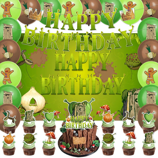 42pcs Green Monster Birthday Party Decorations Includes Cake Toppers,Cupcake Toppers, Banner, Backdrop, Balloons - Green Monster Theme Party Supplies