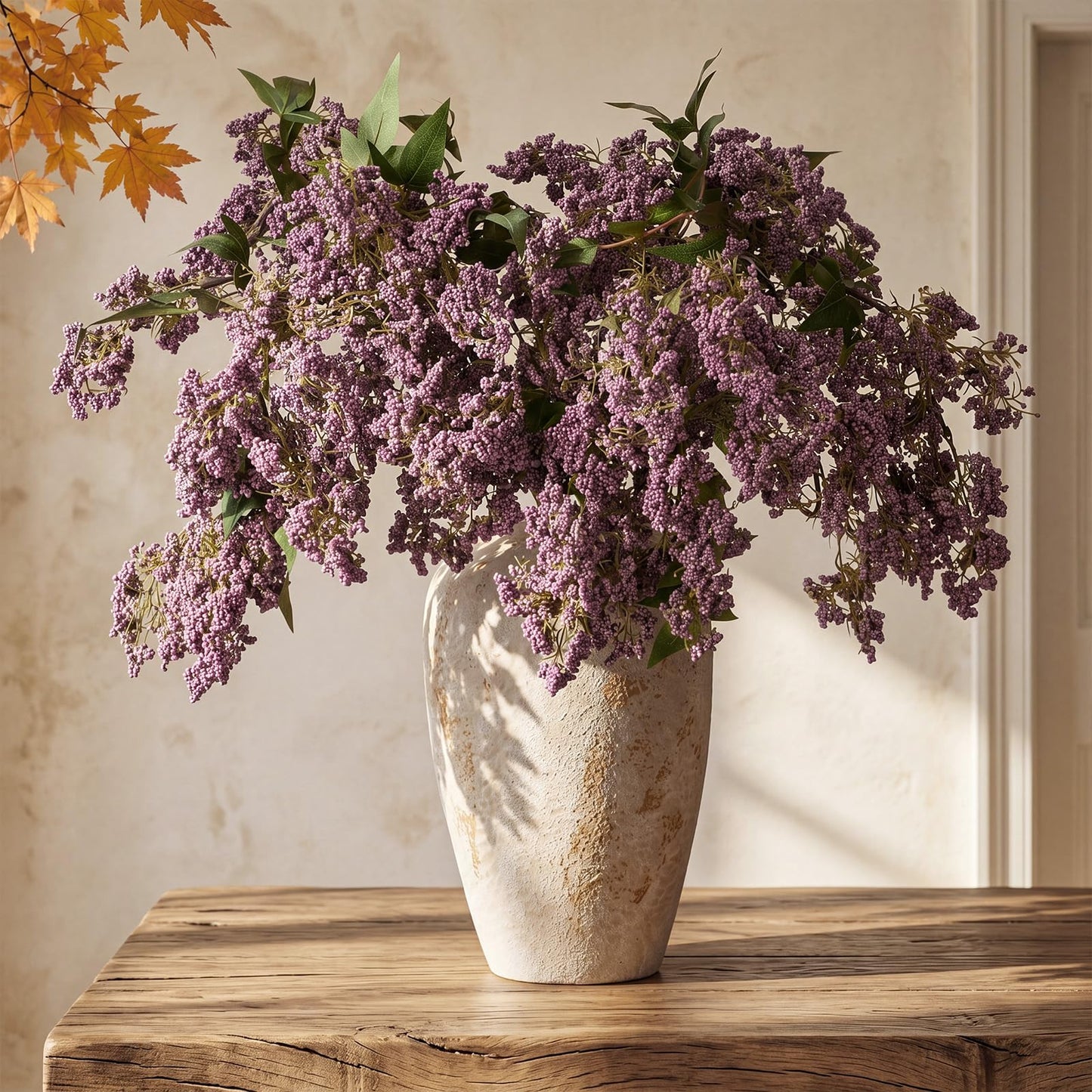 Dingion 3 Pcs 43 Inch Dusty Plum Berry Stem for Vase Fall Artificial Faux Sedum Berry Stems Autumn Realistic Flower Pick Spray Floral Branch for DIY Wedding Bouquet Mantel Holiday Harvest Home Decor