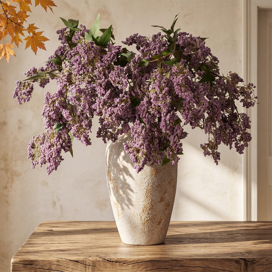 Dingion 3 Pcs 43 Inch Dusty Plum Berry Stem for Vase Fall Artificial Faux Sedum Berry Stems Autumn Realistic Flower Pick Spray Floral Branch for DIY Wedding Bouquet Mantel Holiday Harvest Home Decor