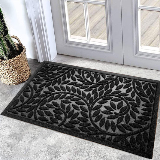 Bulijojo Front Door Mat Entrance,Durable Heavy Duty Welcome Mat,Thick Absorbent Natural Rubber Non Slip Mat,Sturdy Entryway Black, 17"x30"