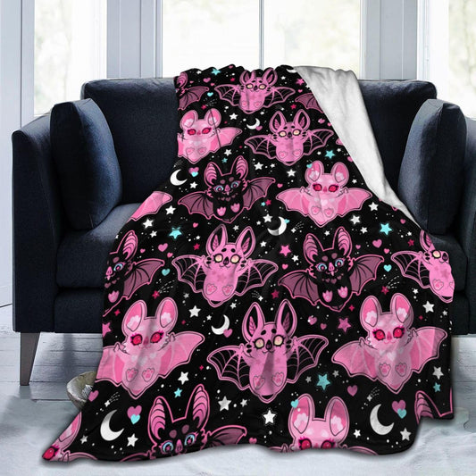 Pink Bat Throw Blanket Soft Fleece Blanket Men Women Gift for Kids Boys Girls for Party Couch Sofa Bed Deco Blankets 50"x40"