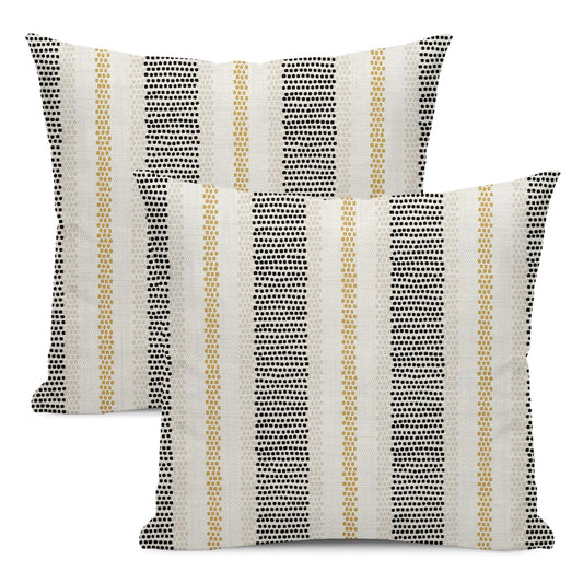 DAFENA Black Pillow Covers 18x18 Inch 2 Pcs Boho Mustard Yellow Polka Dots Striped Decor Throw Pillows Modern Geometric Outdoor Farmhouse Decoration Pillowcase Linen Cushion Cover for Couch Sofa