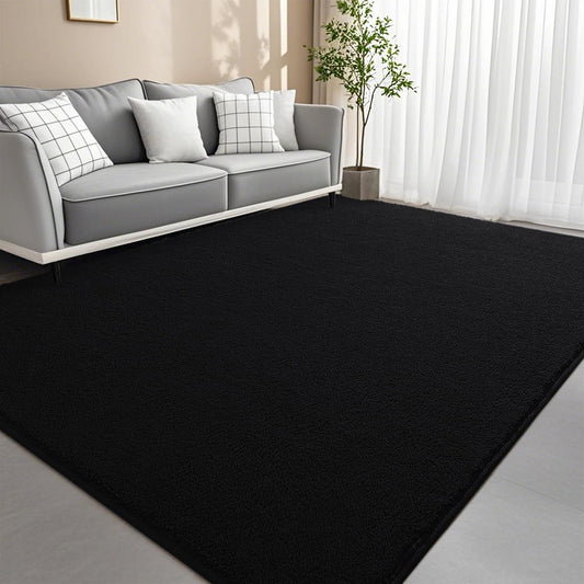 Woottpe 4x6 Feet Black Area Rugs for Bedroom, Indoor Washable Memory Foam Rug for Living Room, Modern Aesthetic Minimalist Non-Slip Carpets for Kids Boys Girls Adults Dorm Home Decor