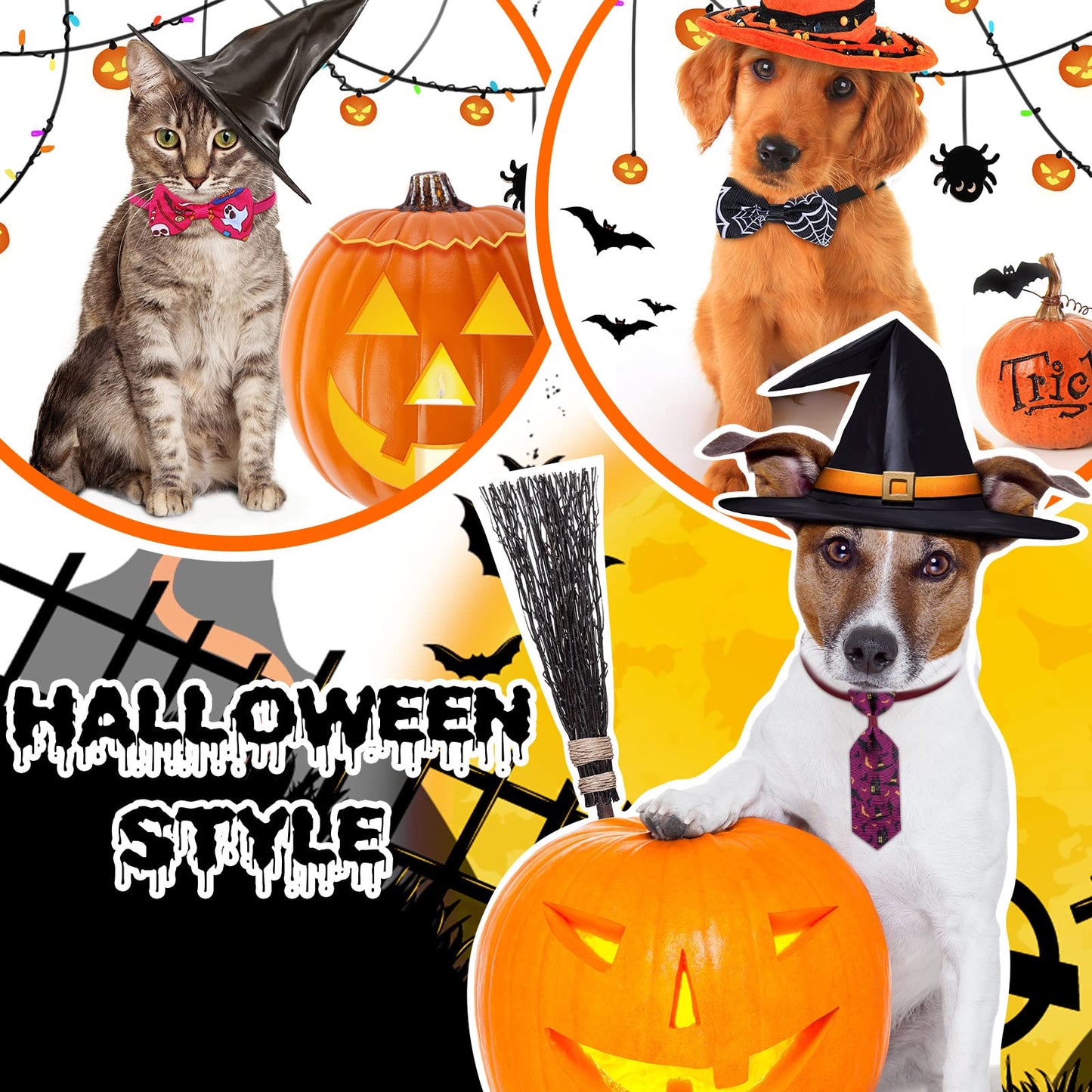 Eccliy 80 Pcs Halloween Dog Bow Ties 40 Dog Bow Ties 40 Pet Neckties Pumpkin Bat Witch Ghost Adjustable Collar Pet Accessories for Cat Halloween Holiday Decoration