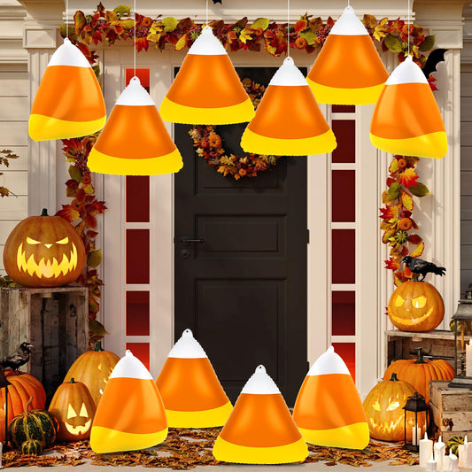 Arosche Halloween Inflatable Outdoor Decorations Candy Corn Blow Ups Decorations Set of 10 PVC Colorful Trick or Treat Yard Decor Hanging Ornaments for Party Indoor Outdoor Garden Lawn Decor