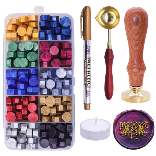 SWANGSA Triple Moon Goddess Wax Seal Stamp Kit with 200pcs Sealing Wax Beads, Great for Embellishment of Invitations, Wine Packages, Gift Idea