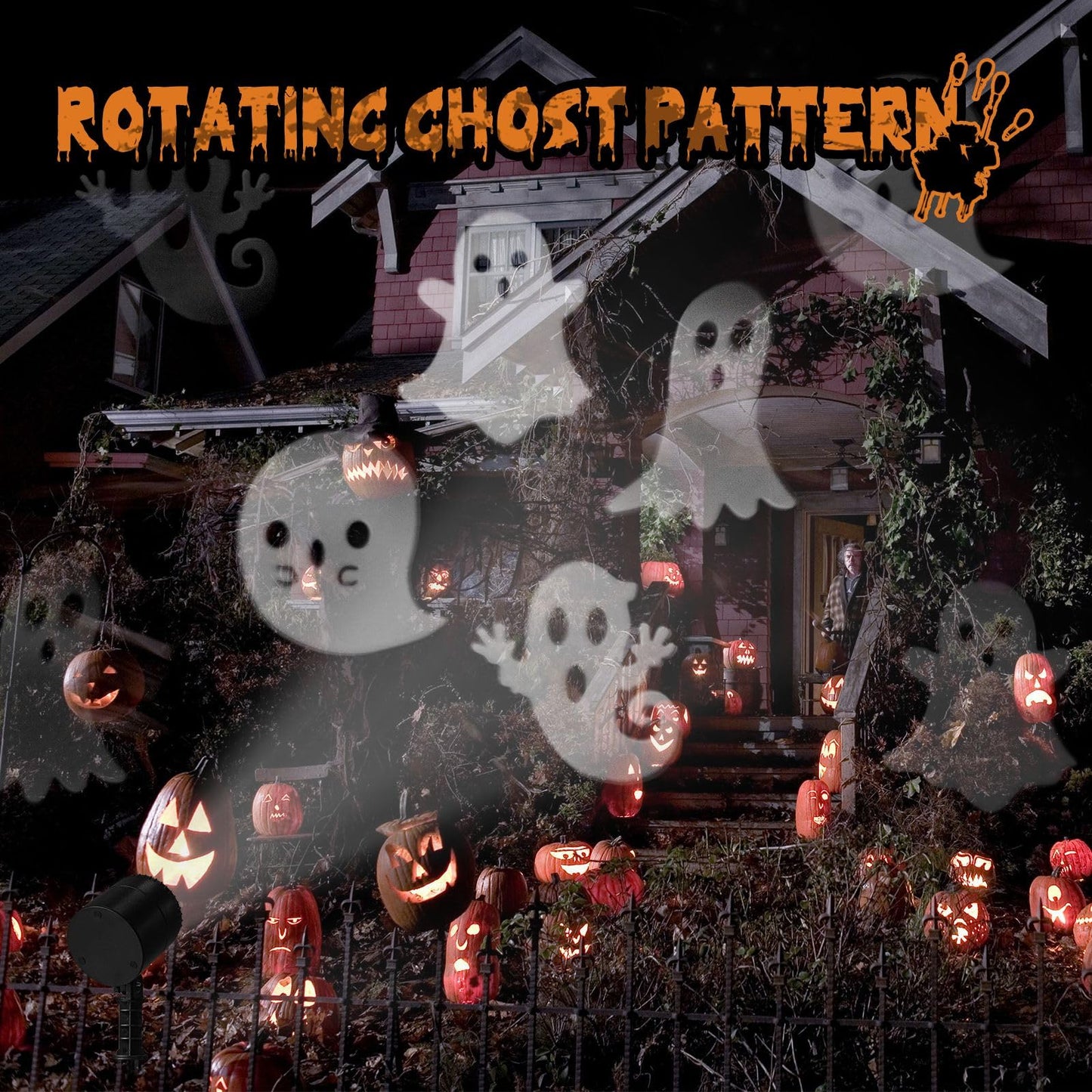NOWSTO LED Halloween Decoration, Ghost Rotating Projector Yard Stake Lights, Indoor Outdoor Landscape Night Light for Home Thealter, Ceiling, Room, Patio, Garden, Halloween, Bedroom Decor