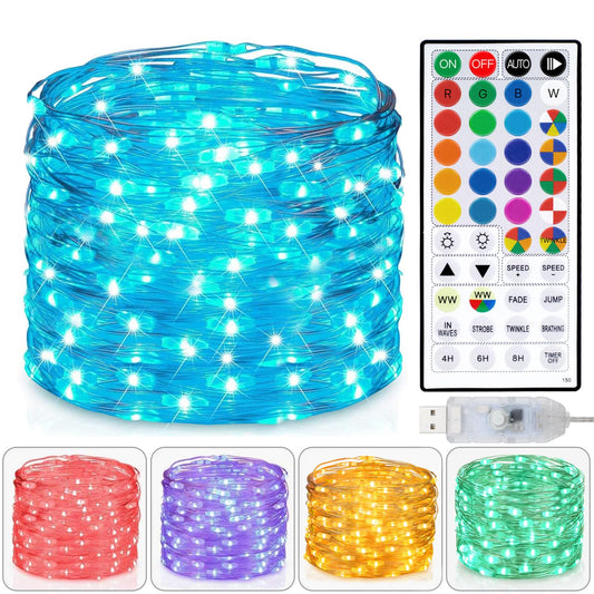 Fairy Lights USB Plug in 33ft 100LEDs with Remote, Warm White 20 Color Changing Light Twinkle Firefly String Lights for Bedroom Party Wedding Christmas Tapestry, Multicolor Colors