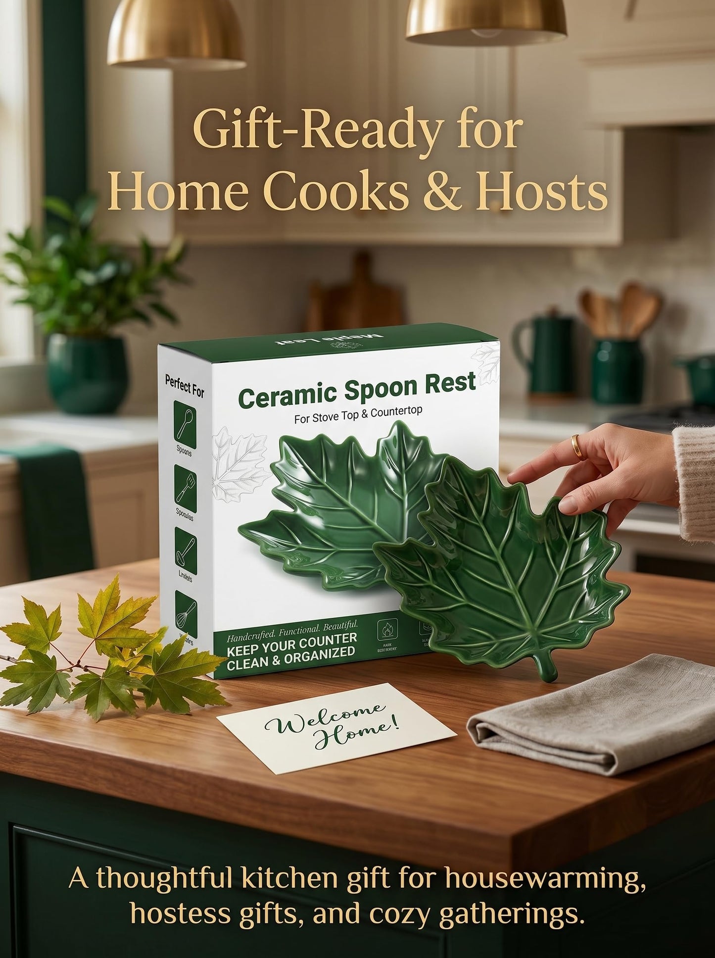 Large Maple Leaf Ceramic Spoon Rest for Stove Top and Kitchen Counter