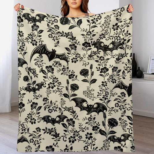 Bat Flower Throw Blanket for Teens Boys Girls and Adults Soft Warm Cozy Funny Midweight Food Flannel Blankets for Couch Sofa Bed Camping Travel Home Decor 40" X 50"