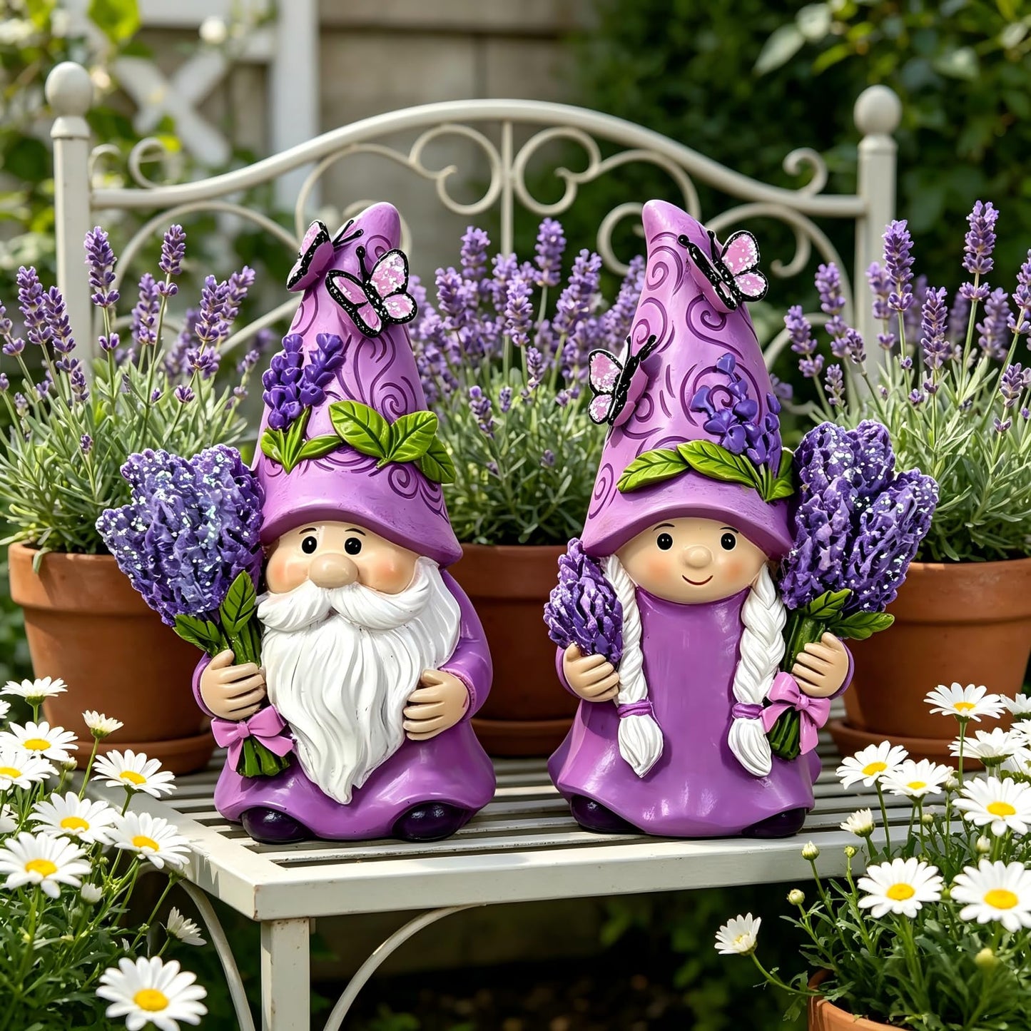 HOHIN Lavender Dream Gnome Set, Spring Purple Swedish Tomte Elf Dwarf Figurines Indoor Home Decor Gnomes for Summer Display & Gift (Dreamy Lavender 2pcs1)