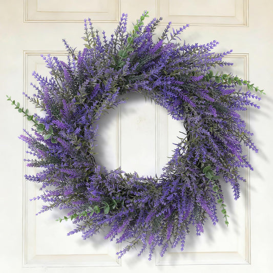 26" Lavender & Eucalyptus Wreath for Front Door - All Season Artificial Wreath for Spring and Summer, Indoor Outdoor Wall, Porch, Window, Rustic Farmhouse Home Decor