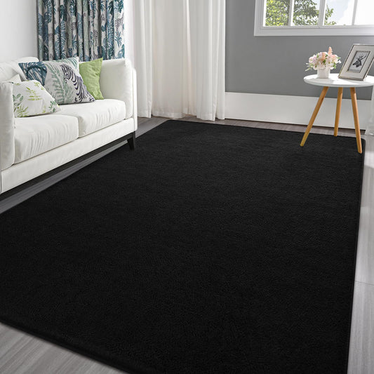 Pettop 4x6 ft Black Area Rugs for Bedroom Living Room, Washable Memory Foam Indoor Carpet, Modern Aesthetic Minimalist Non Slip Soft Comfy Carpet for Boys Girls Dorm Home Decor