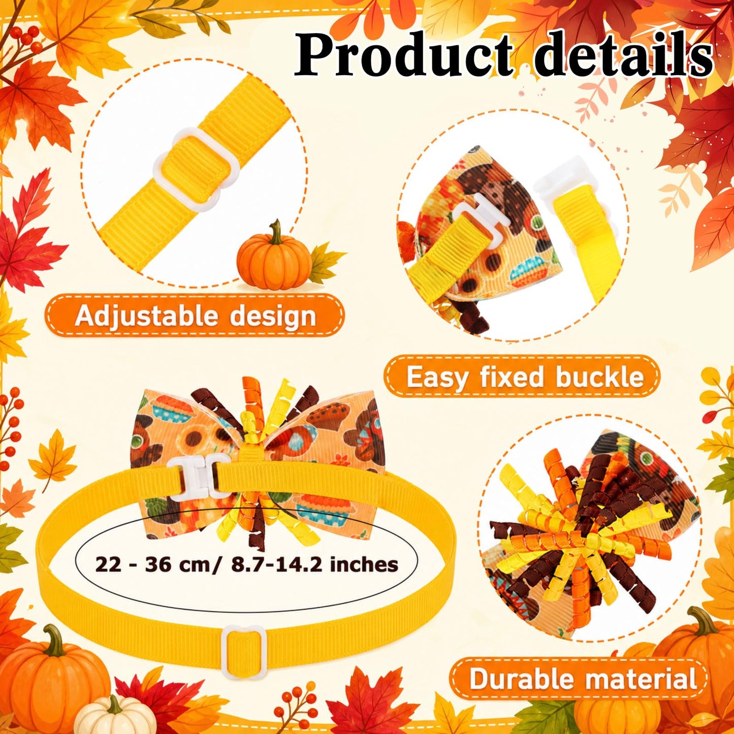 Huhumy 100 Pcs Halloween and Thanksgiving Day Dog Bow Tie Collar Bulk Adjustable Pet Bow Tie Dog Neckties Collars for Small Medium Pet Grooming Accessories Puppy Supply