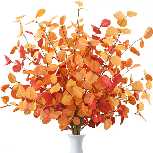 6 PCS Fall Artificial Eucalyptus Leaves Stems 28'' Tall Fall Fake Eucalyptus Branches Autumn Faux Thanksgiving Leaf Stems Decorations for Home Falls Floral Arrangements Farmhouse Centerpiece Decor