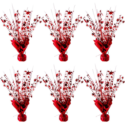 FUBININA 6 Pack Valentine's Day Table Centerpieces Metallic Red Foil Spray Centerpiece Star Table Decoration Burst for Birthday Wedding Memorial Christmas Anniversary Nye Party Supplies Decor