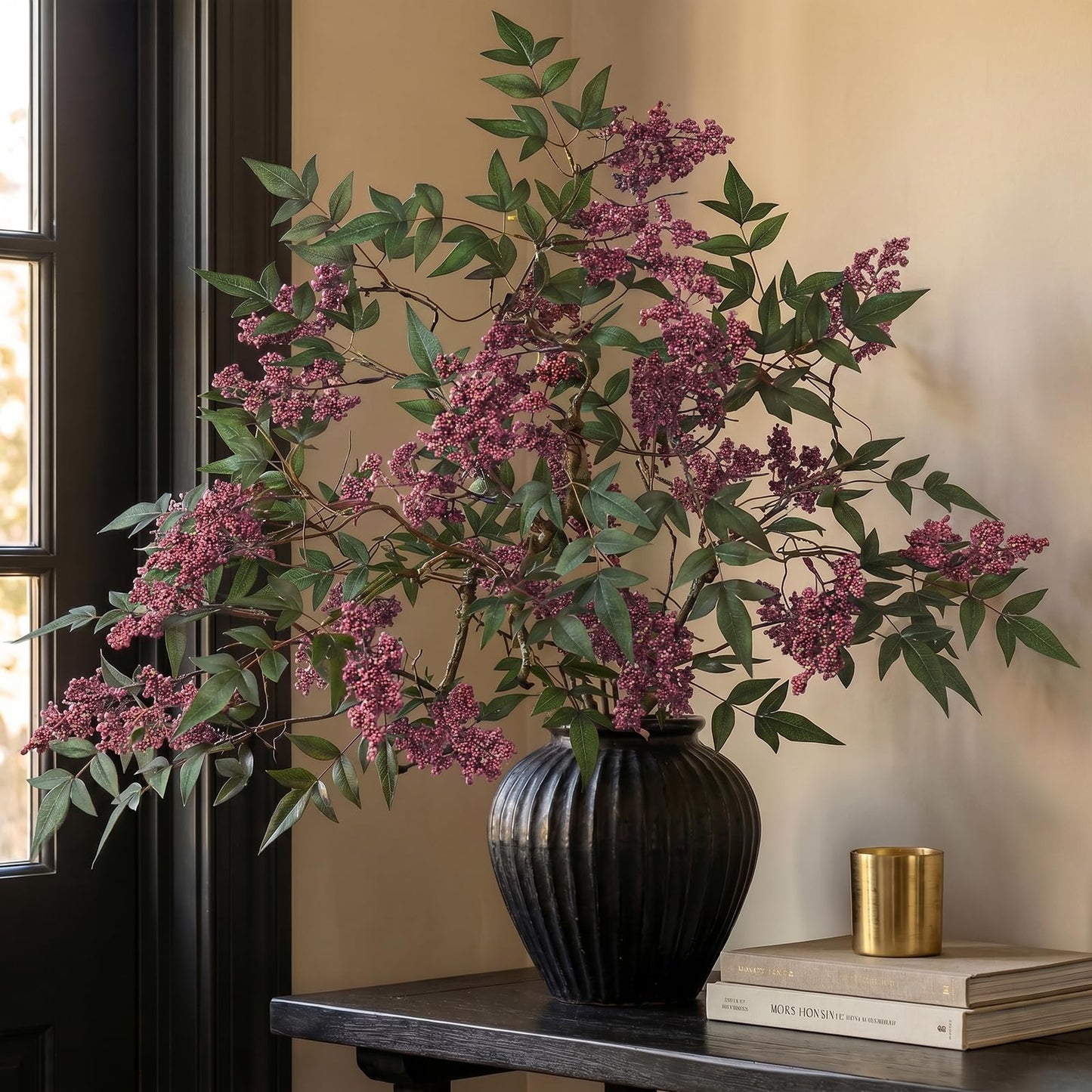 2 Pcs 36" Artificial Nandina Berry Stem, Realistic Berry Spray(Dusty Plum)