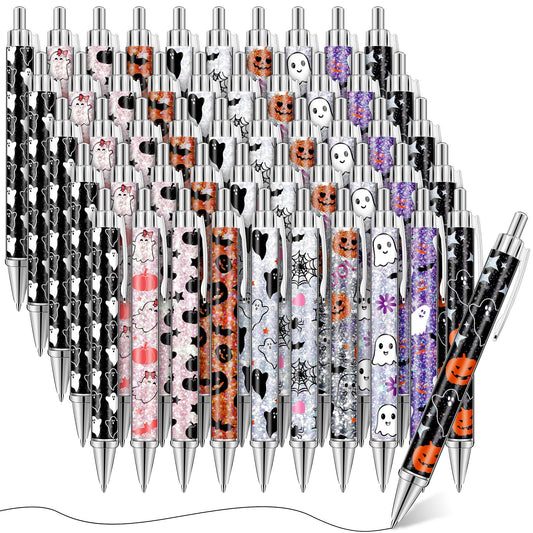 Motipuns 50 Pcs Halloween Pens Bulk Pink Ghost Ballpoint Pens Spooky Cartoon Cute Ghost Bat Halloween Holiday Gifts for Home Office School Writing Stationery Supplies