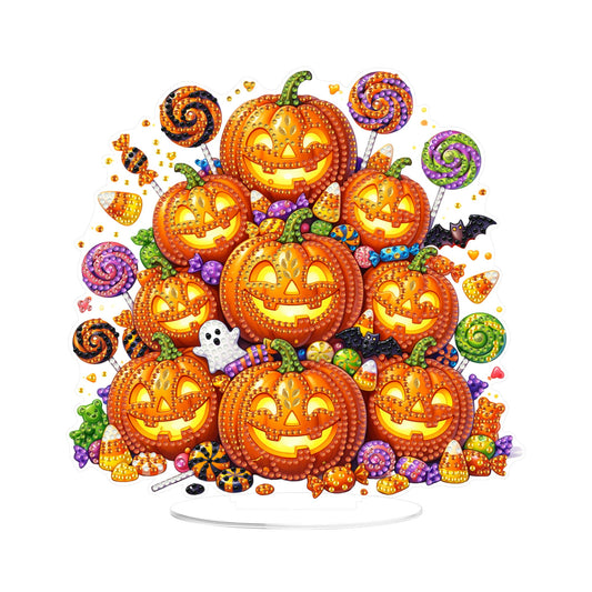 Eiflow Tabletop Diamond Art Kit for Adults Halloween, DIY Table Top Diamond Art Painting with Stand, Acrylic Stand Up Gem Painting Desktop Board Kit (Pumpkins)