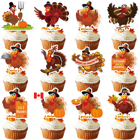 36Pcs Thanksgiving Cupcake Toppers Friendsgiving Turkey Cupcake Toppers Thanksgiving Cake Decorations Friendsgiving Cake Toppers