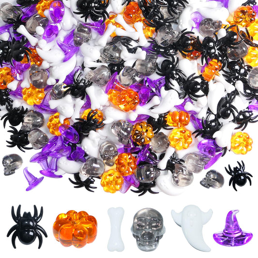 HADDIY Halloween Sensory Bin Filler,300 Pcs Mini Acrylic Pumpkin Ghost Skull Gems Vase Fillers for Halloween Centerpieces Table Decorations,Table Scatters Counting and Craft