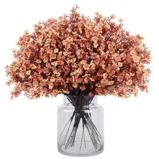 MACTING 24 PCS Babys Breath Artificial Flowers Bulk, UV Resistant Real Touch Gypsophila Faux Silk Flowers for Vase Wedding DIY Home Table Centerpiece Indoor Outdoor Fall Decorations,Light Brown