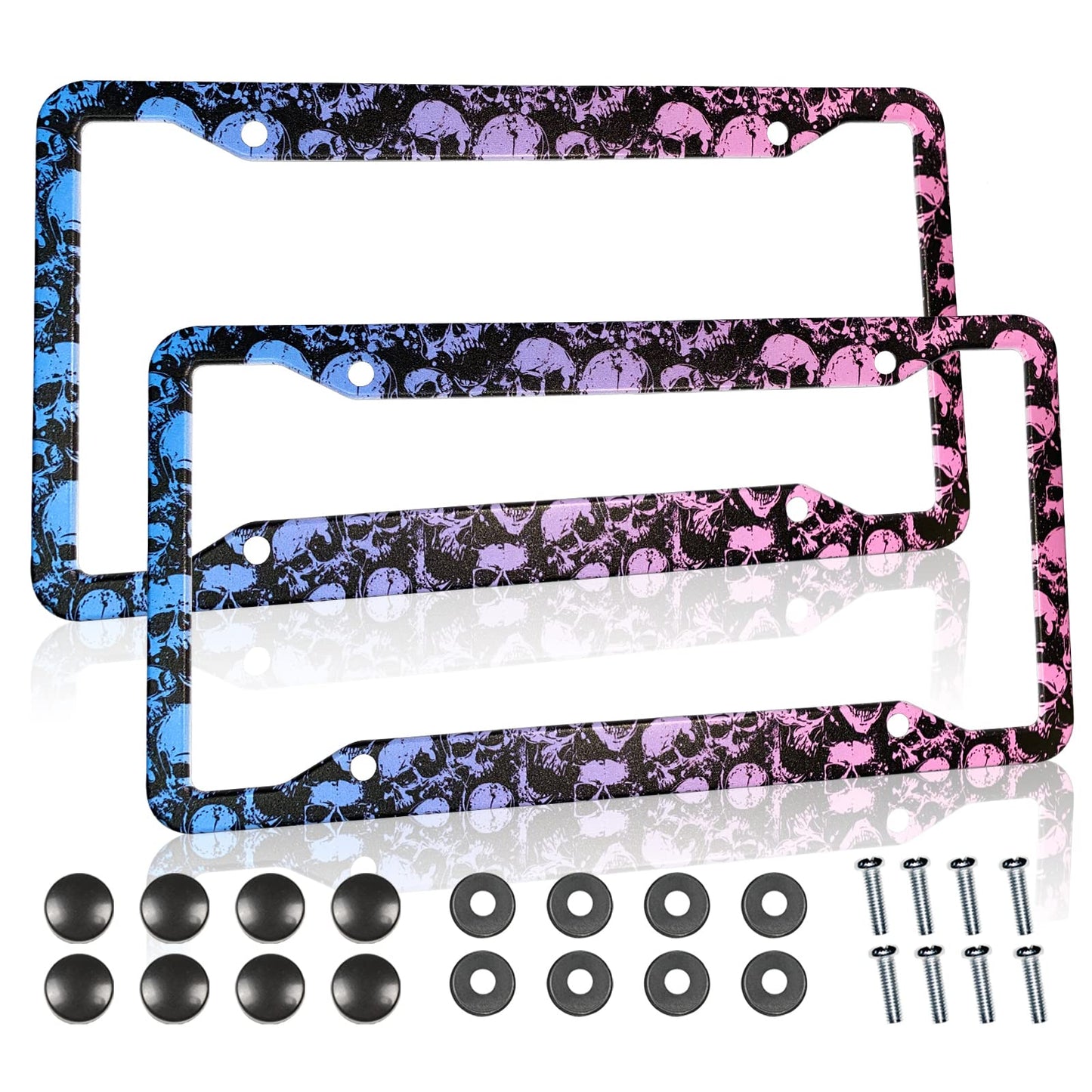 Skull License Plate Frames Skeleton License Plates Frame Holder Cover Metal Aluminum Halloween Car Tag for USA Ca Vehicle Standard Women Men(Set of 2, 12.3" x 6.3")