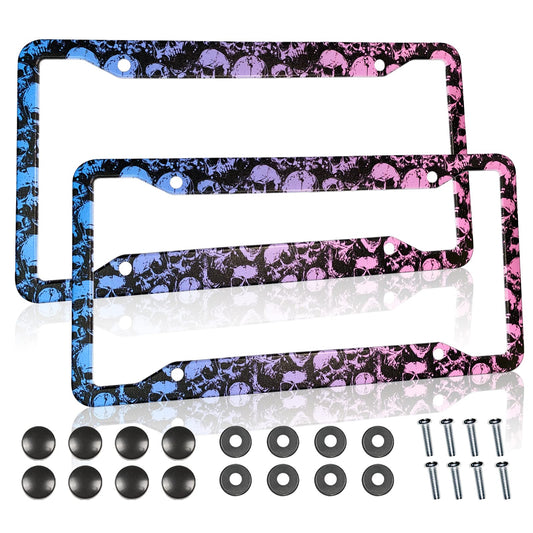 Skull License Plate Frames Skeleton License Plates Frame Holder Cover Metal Aluminum Halloween Car Tag for USA Ca Vehicle Standard Women Men(Set of 2, 12.3" x 6.3")
