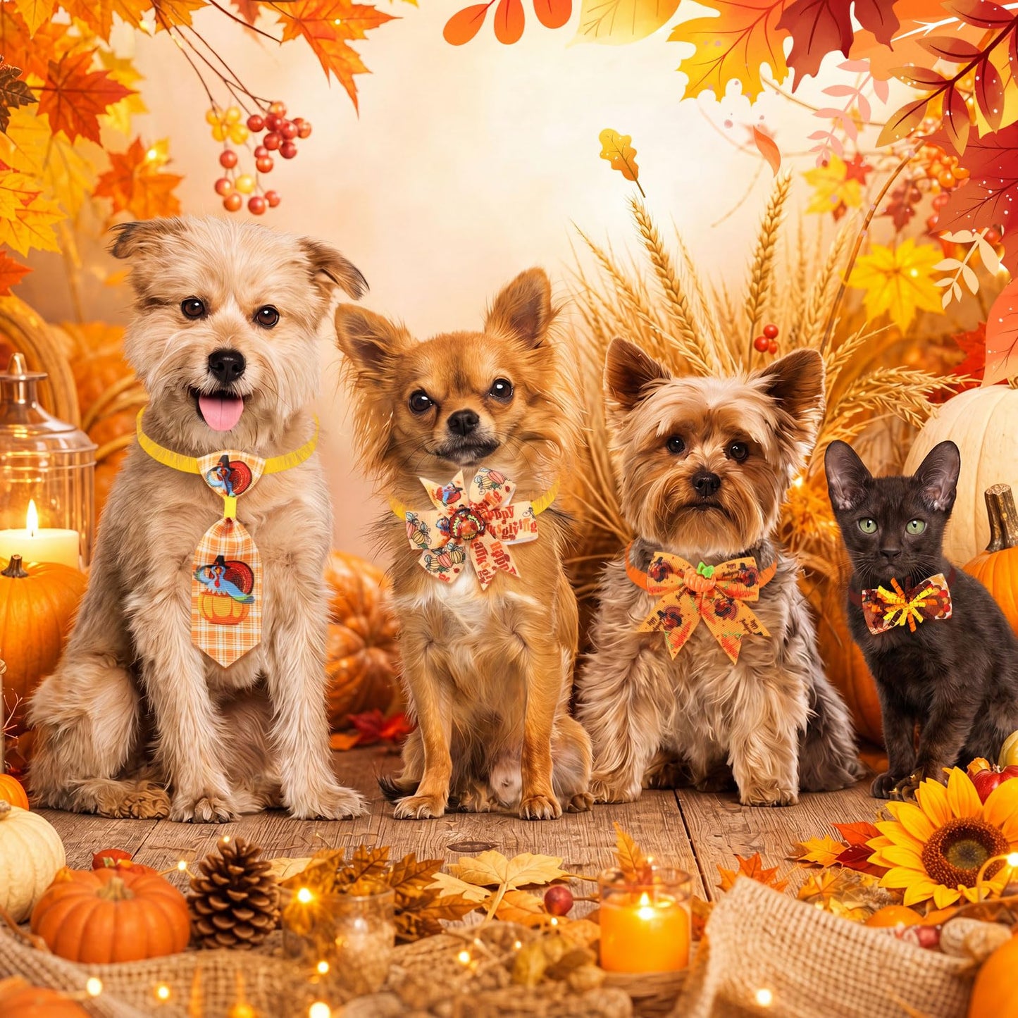 Huhumy 100 Pcs Halloween and Thanksgiving Day Dog Bow Tie Collar Bulk Adjustable Pet Bow Tie Dog Neckties Collars for Small Medium Pet Grooming Accessories Puppy Supply