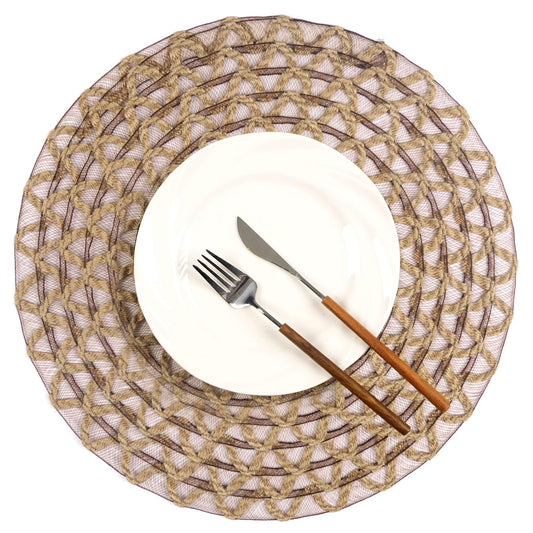 Noctiflorous Round Burlap Placemats Set of 6 Jute Rustic Place Mats for Dining Table Heat Resistant Natural Farmhouse Table Mats Decor (Jute Mesh, 6)