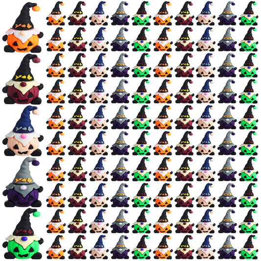 Jetec 100 Pcs Mini Halloween Gnomes Figurines to Hide Pumpkin Miniature Gnomes Tiny Figurines Ornaments for Halloween Home Table Decorations