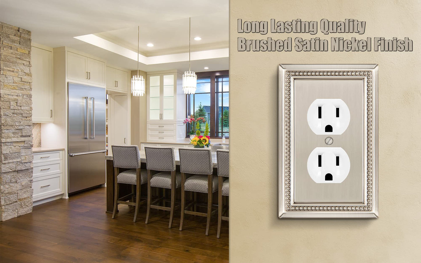 Henne Bery Sunken Pearls Heavy Duty Decorative Wall Plate Switch Plate Outlet Cover (Single Duplex, 2 Pack, Satin Nickel)