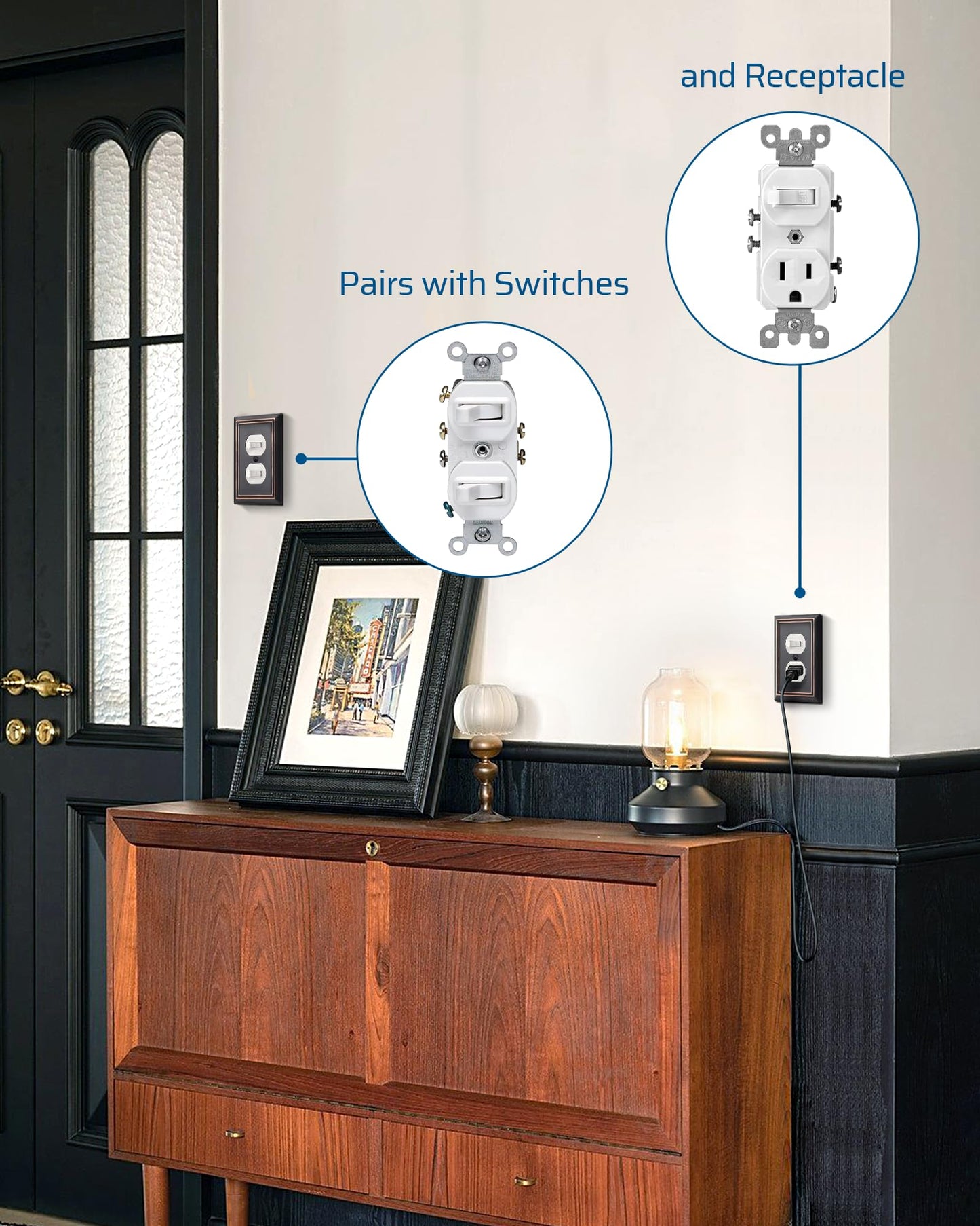 DEWENWILS 4-Pack Duplex Wall Plate, Metal Wall Outlet Cover for Receptacle, Light Switch, Aged Bronze
