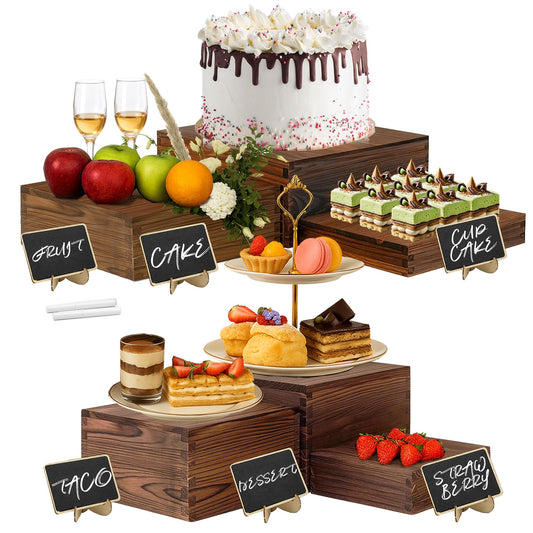Verssure 6-Pack Wood Risers Display Stands, Multi-Height Food Risers for Buffet Table, Rustic Wooden Cake & Cupcake Stands for Party, Birthday, Wedding, Halloween Decor