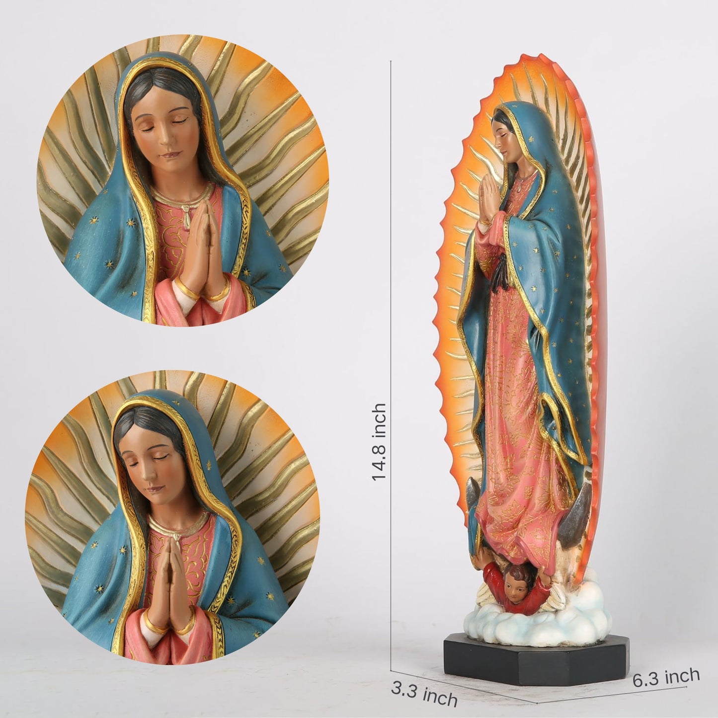 BC Catholic 14.75" H Our Lady of Guadalupe Statue, Blessed Virgen Maria Mother Figure for Altar, Religious Gifts to Mom, Inspirational Home décor, Hand Painted by Buildclassic