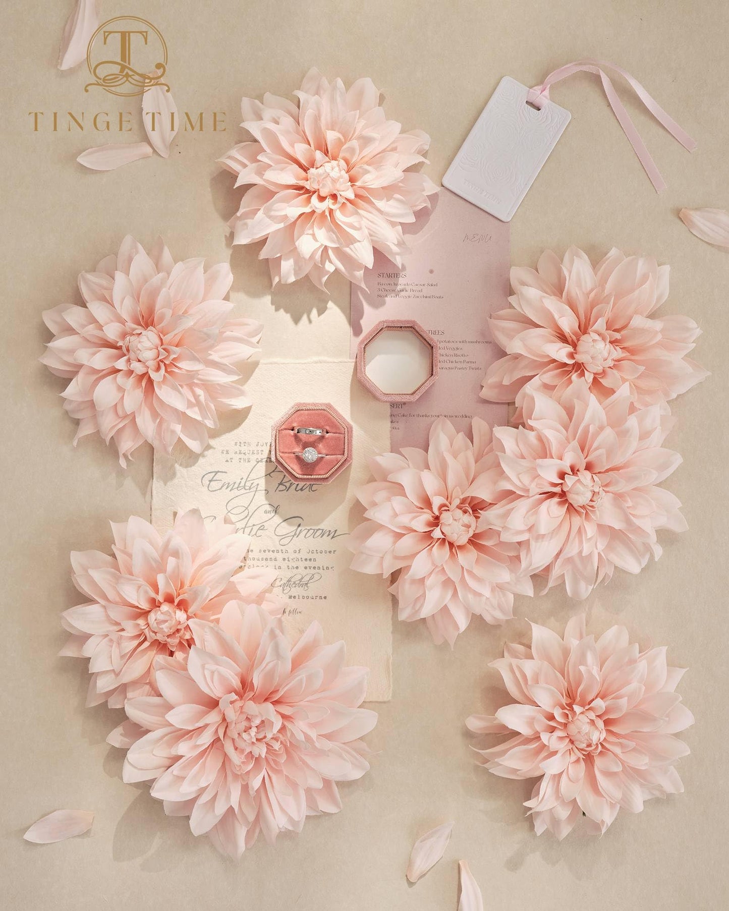 TINGE TIME Artificial Flowers 20pcs Silk Dahlia 5"/6" Fake Flowers for DIY Wedding Bridal Bouquets Centerpieces Arrangements Party Baby Shower Home Decorations (Blush)