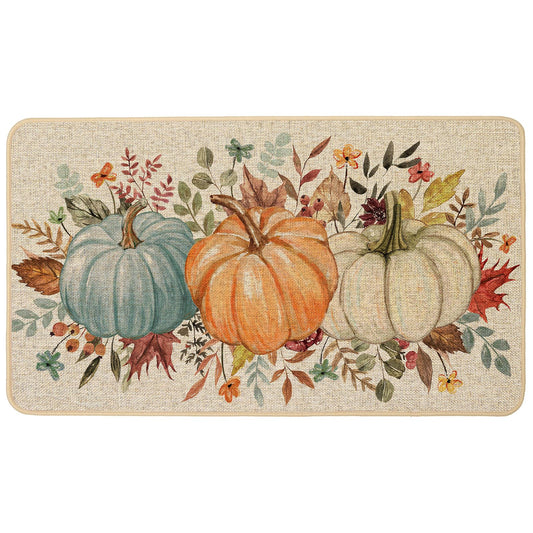 Baccessor Fall Pumpkins Doormat Indoor Outdoor Outside Autumn Thaksgiving Floral Decorative Front Welcome Door Mat Non-Slip Rubber Backing Seasonal Kitchen Entrance Floor Decoration 17 x 29 Inch