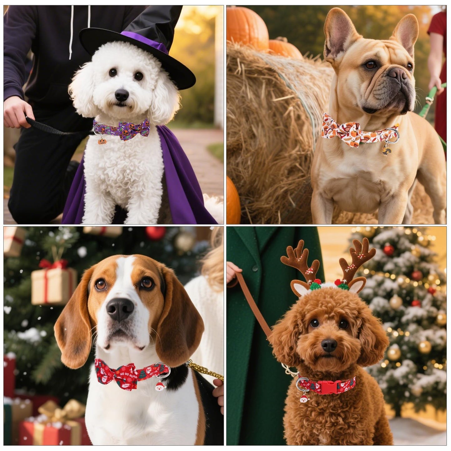 DILLYBUD Small Dog Collar with Bow Tie – Dog Collars for Small Dogs Halloween Ghost Pumpkin Design, Adjustable Detachable Holiday Bowtie Collar with Safety Buckle for Puppy Boy Girl, Neck 10"-15" S