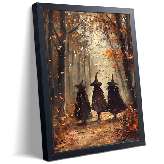 Framed Halloween Wall Art, Vintage Halloween Witch Wall Decor Pictures, Gothic Dark Academia Witch Canvas Prints, Halloween Witch Decor Fall Artwork for Living Room Bedroom Home Decor 8x10 Inch