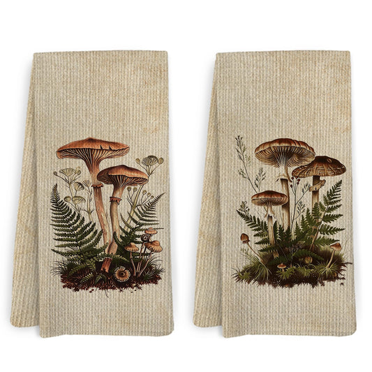 KFXHANGD Vintage Mushroom Kitchen Towels and Dishcloths Set, Mushroom Kitchen Decor, Cottagecore Botanical Decor Hand Tea Towels for Bathroom Kitchen, 1624 Inches