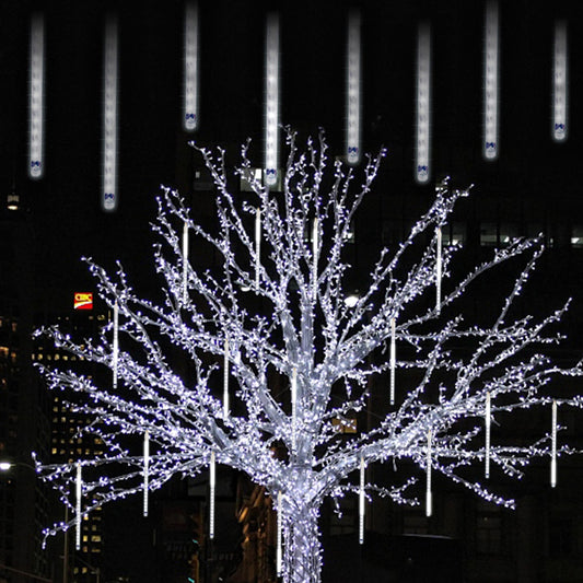 LJLNION Meteor Shower Lights, 12 Inch Outdoor Icicle Christmas Lights, 8 Tubes 288 LED Iciclelights Snow Falling Light, Connectable Raindrop Light, Xmas Wedding Party Tree Holiday Decor, White