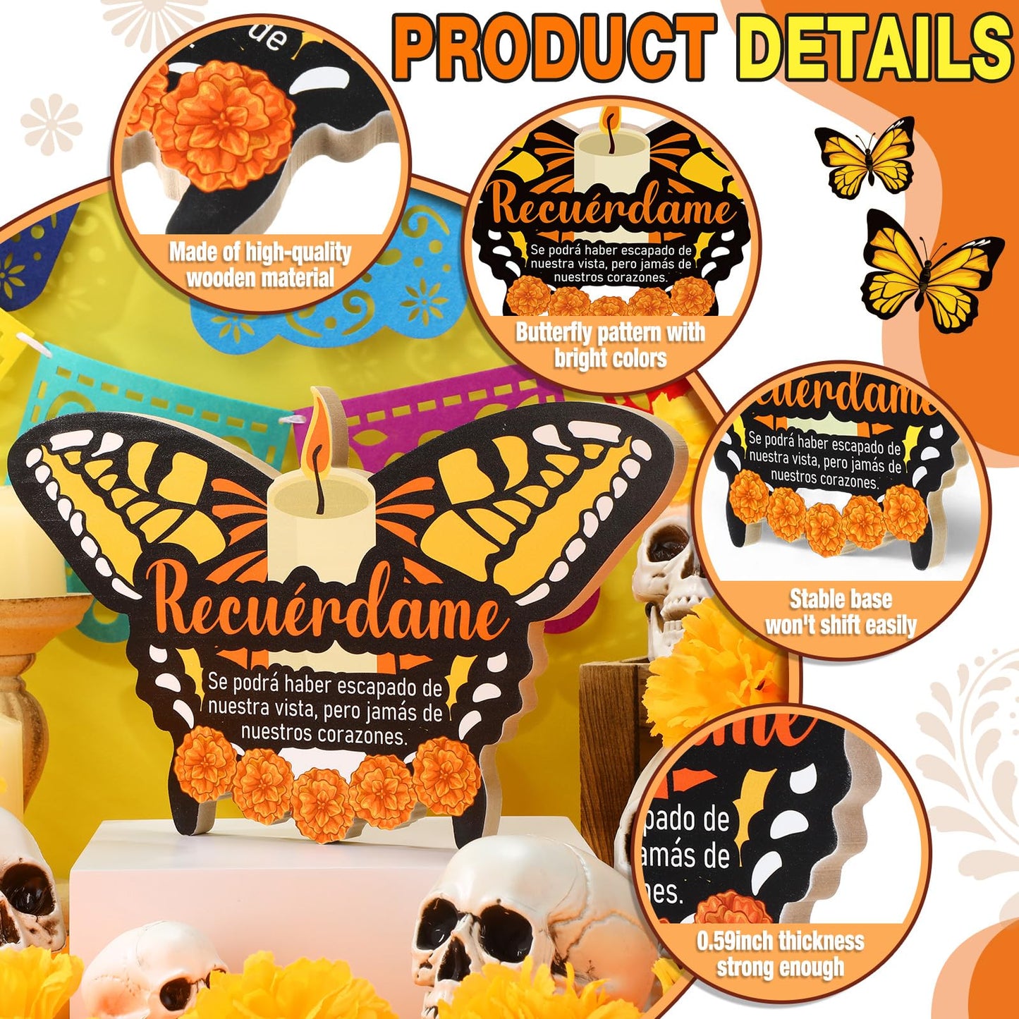 Amyhill Dia De Los Muertos Altar Ofrenda Decorations Day of The Dead Wooden Remembrance Supplies 13' x 7.87' Dia De Los Muertos Remembrance for Mexican Table Home Halloween Party Decor