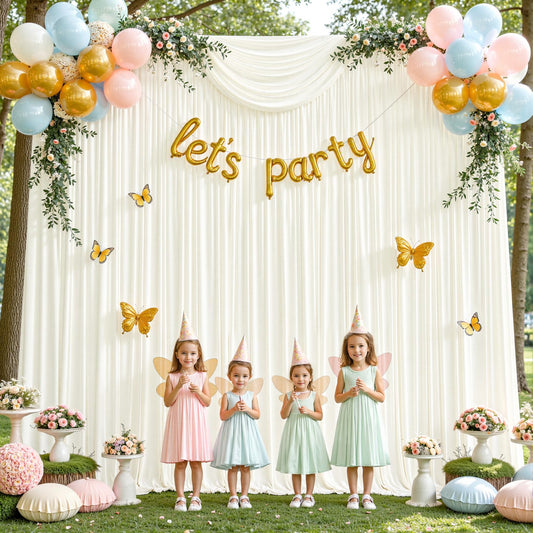 8 x 10ft Ivory Backdrop Curtains for Baby Shower Photo Background Curtains Wrinkle Resistant Backdrop for Party Photoshoot Polyester Curtains Drapes for Wedding Birthday with Rod Pocket, 2 Panels