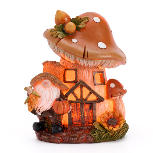 Valery Madelyn Fall Decorations for Home, Fall Gnomes Decor for Table Indoor Outdoor with Light, Resin Thanksgiving Decorations Garden Pumpkins Figurines for Autumn Harvest Tiered Tray