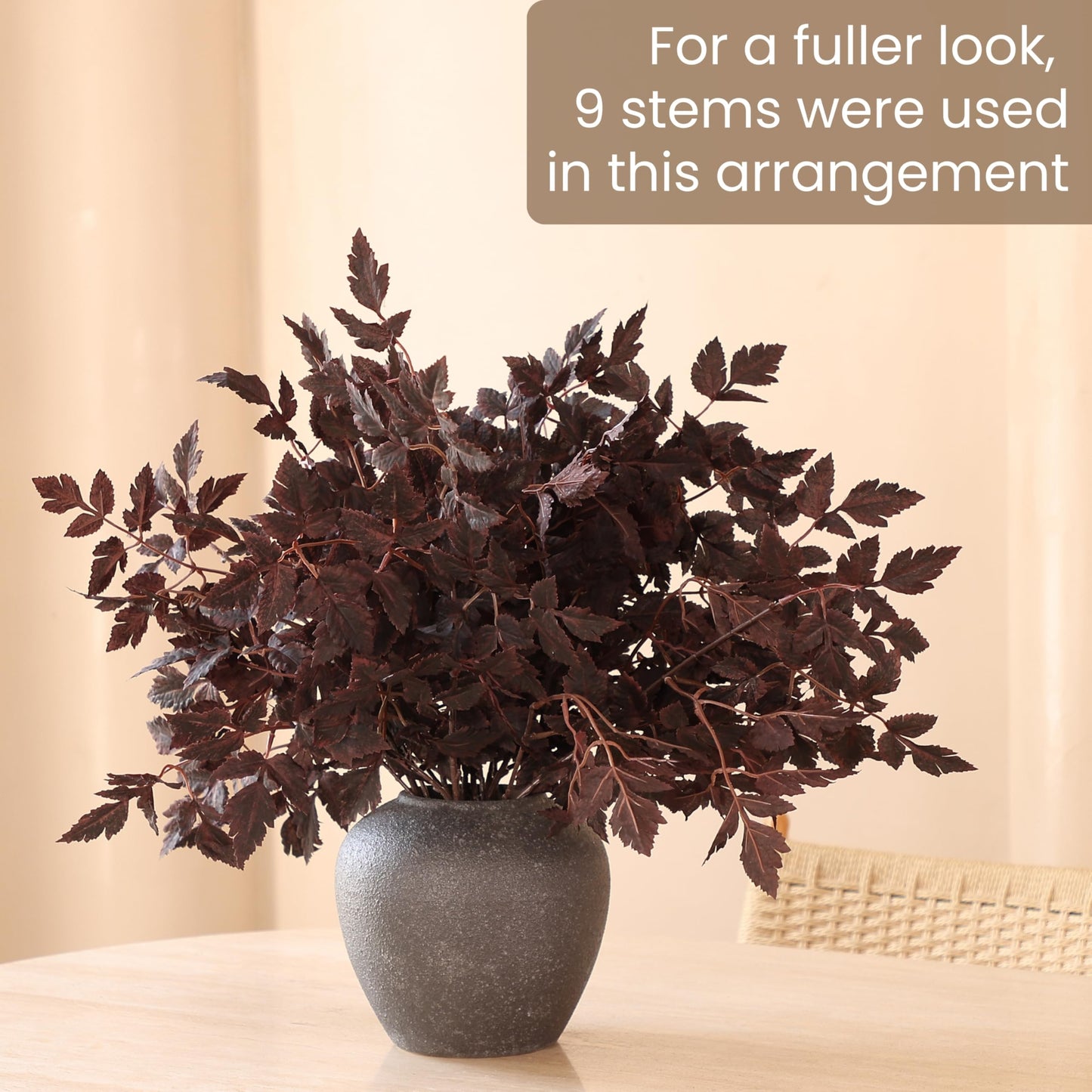 PERFNIQUE 4 Pack Artificial Plum Cimicifuga Leaf Sprays, 24" Faux Ramosa Branches for Vase, Fall Floral Stems for Table Centerpiece, Farmhouse, Wedding, Mantel, or Halloween Decor