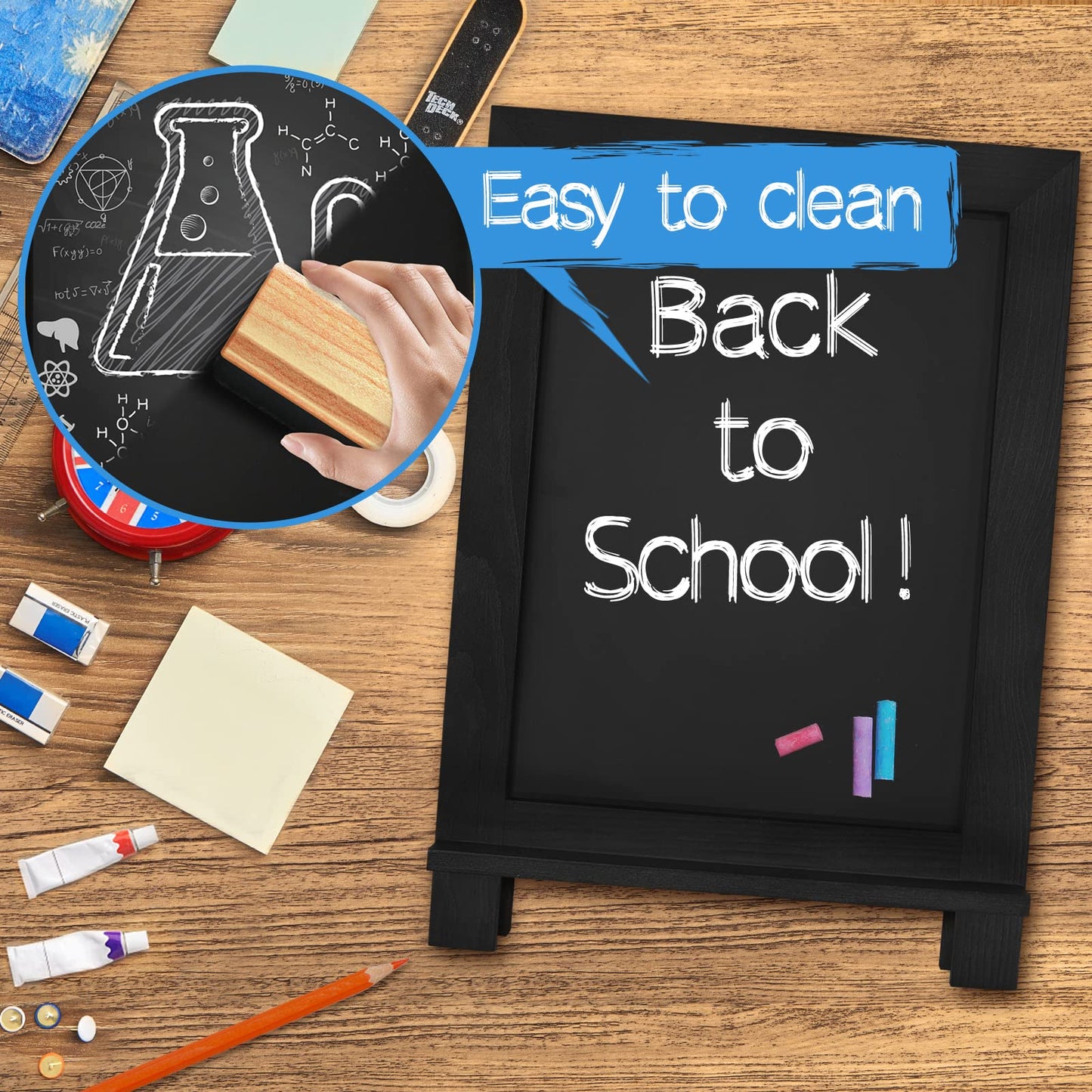 Egofine Wooden Chalkboard Sign, Tabletop with Stand Black, Magnetic Chalkboard Easel for Home, Cafe, Wedding, Kitchen Memo Board Décor