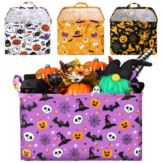 Breling 4 Pcs Halloween Baskets Boo Basket Gift Pumpkin Ghost Baskets with Handles Large Collapsible Storage Bins Boxes for Trick or Treat Gift Books Laundry Shelves Home Storage, 15 x 10 x 8 Inch