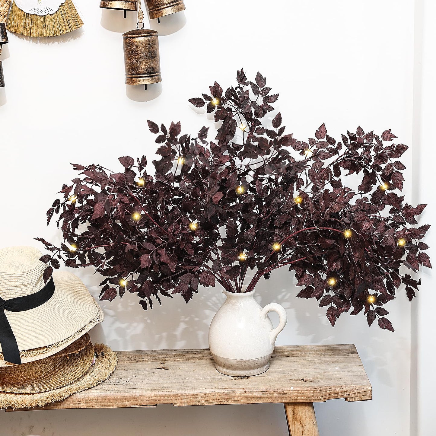 IGERI Set of 9 Plum Faux Fall Cimicifuga Stems for Vases Floral Decor Ramosa Leaves Branches Foliage Stem with Branch Lights (32 Inch)