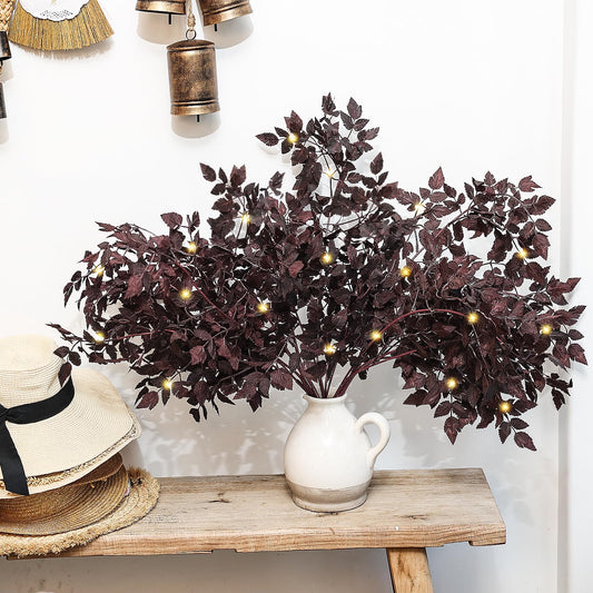 IGERI Set of 9 Plum Faux Fall Cimicifuga Stems for Vases Floral Decor Ramosa Leaves Branches Foliage Stem with Branch Lights (32 Inch)